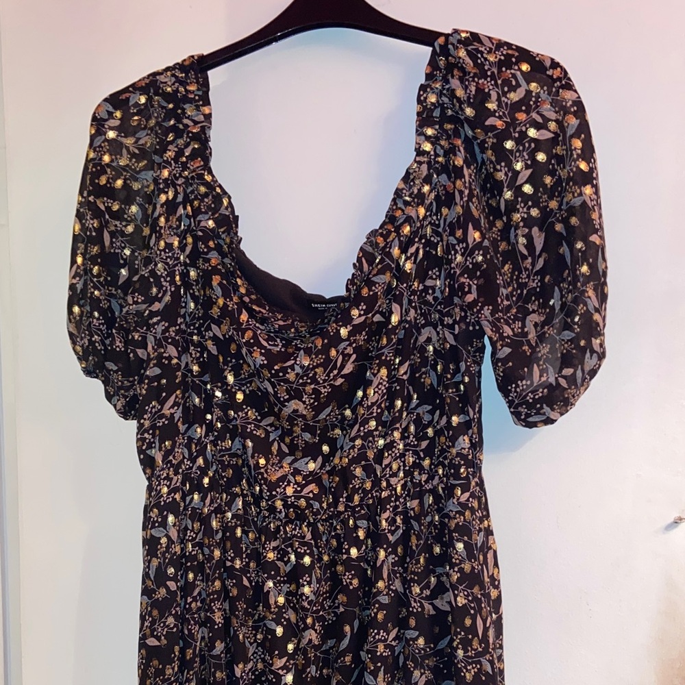 SHEIN Black Dress with Gold Floral Pattern